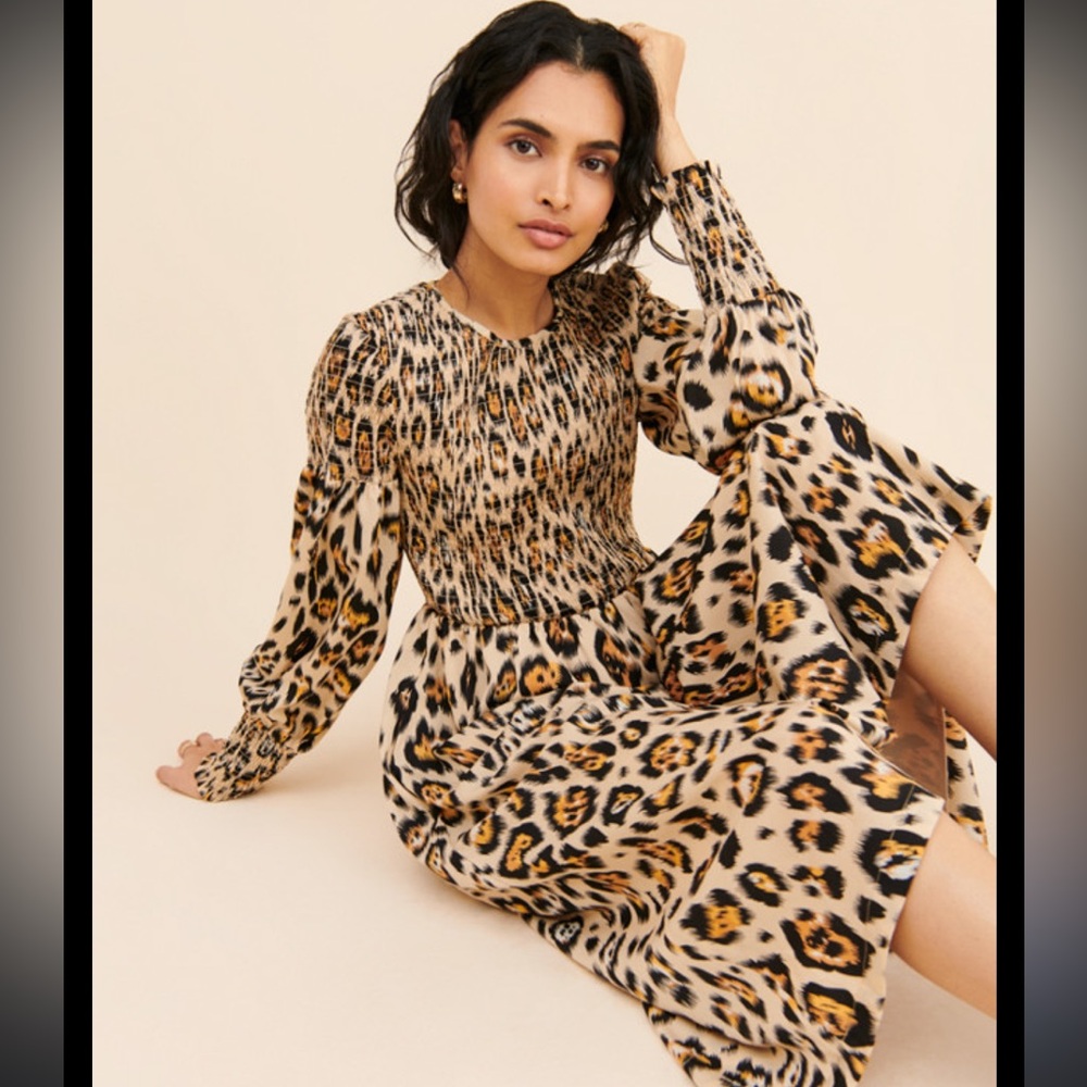 English Factory Animal Print Long Sleeve Dress